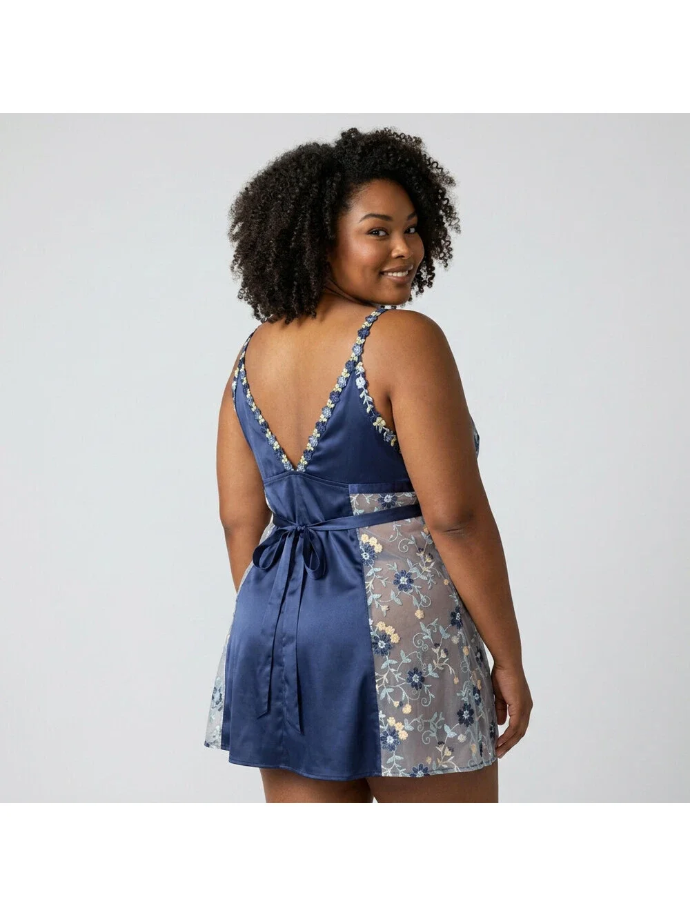 Unbranded Night Gown Women XL Blue Floral Embroidered V-neck Sleeveless Sleep